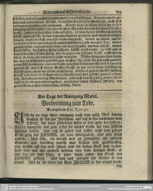 Am Tage der Reinigung Mariä. Vorbereitung zum Tode. Evangelium Luc. II, 22-32