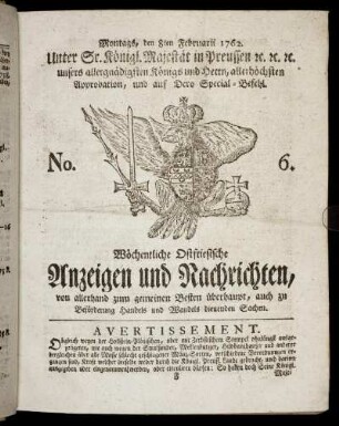 No. 6. Montags, den 8ten Februarii 1762.