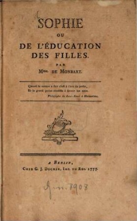 Sophie ou de l'éducation des filles