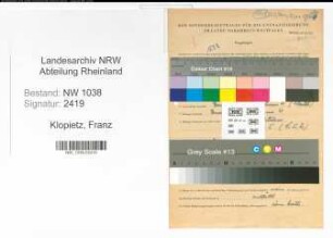 Entnazifizierung Franz Klopietz , geb. 26.12.1908 (Kunstmaler)
