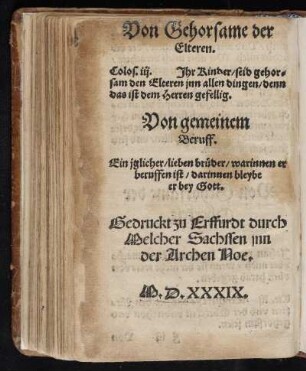 Von Gehorsame der Elteren.