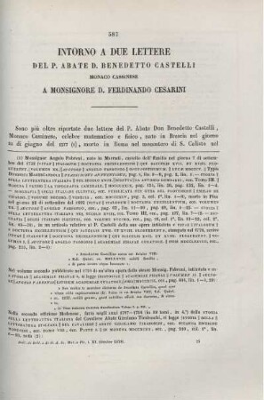 Intorno a due lettere del P. Abate D. Benedetto Castelli [...] a Monsignore D. Ferdinando Cesarini.