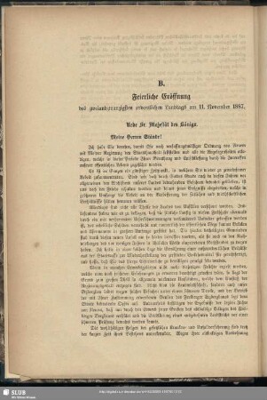 B. Feierliche Eröffnung des zweiundzwanzigsten ordentlichen Landtags am 11. November 1887