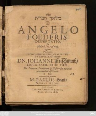 [...] Sive De Angelo Foederis Dissertatio : Ex Malach. III, 1 & seqq.