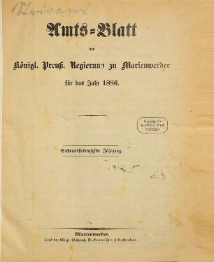 Amtsblatt für den Regierungsbezirk Marienwerder. 76. 1886