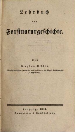 Lehrbuch der Forstnaturgeschichte
