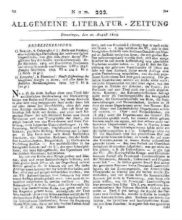 [Sammelrezension zweier Reiseführer] Rezensiert werden: 1. Rumpf, J. D. F.: Berlin und Potsdam, eine vollständige Darstellung der merkwürdigsten Gegenstände. Bd. 1-2. Berlin: Oehmigke 1804-05 2. Neueste Beschreibung des Königlichen Schlosses in Berlin und aller darin befindlichen Merkwürdigkeiten. Berlin: Oehmigke 1804