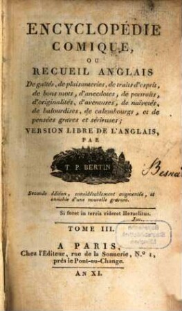 Encyclopédie Comique Ou Recueil Anglois : Version Libre De L'Anglois, 3