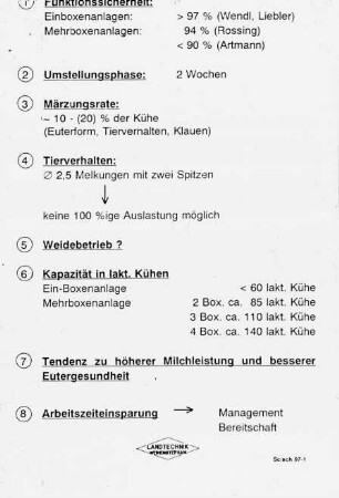 Übersicht: Melktechnik, Automatisches Melksystem (AMS), Kenngrößen, Bewertung