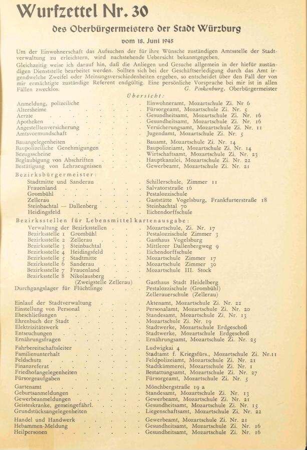 Wurfzettel Nr. 30 des Oberbürgermeisters der Stadt
                              Würzburg | Digitalisierung: Stadtarchiv Würzburg