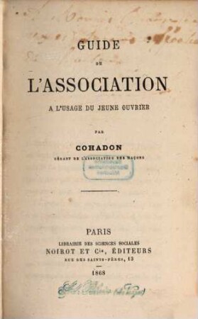 Guide de l'association a l'usage du jeune ouvrier