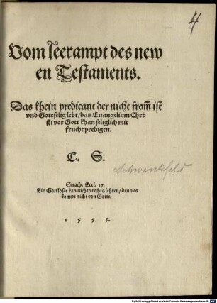 Vom leerampt des newen Testaments