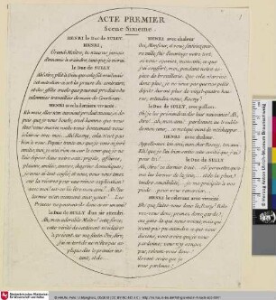 [Illustration zu und Text Voltaires "La Henriade" - 1. Akt, 6. Szene]