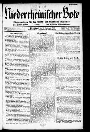 Niederrheinischer Bote : rechtsstehende Zeitung für den Stadt- und Landkreis Düsseldorf