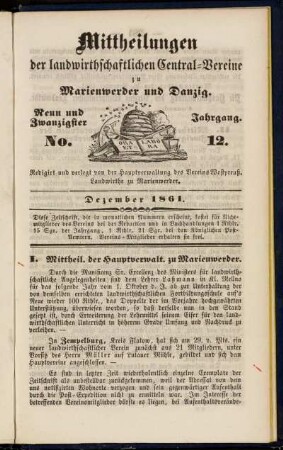 Neun und Zwanzigster Jahrgang. No. 12. Dezember 1861.