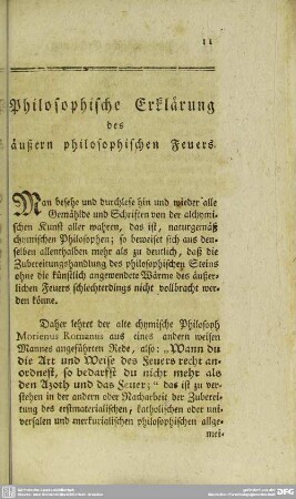 Philosophische Erklärung des äußern philosophischen Feuers