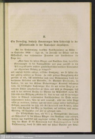 II. Ein Vorschlag, deutsche Benennungen beim Unterricht in der Pflanzenkunde in der Realschule einzuführen