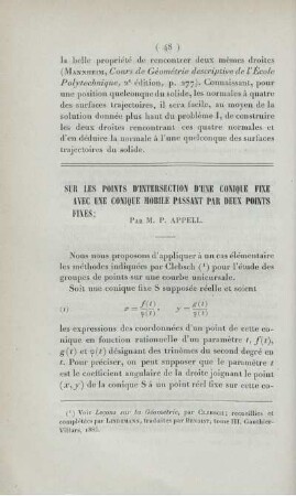Sur les points d'intersection d'une conique fixe avec une conique mobile passant par deux points fixes.