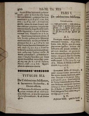 Titulus XLI. De Celebratione Missarum, & Sacramento Eucharistiae, & Divinis officiis