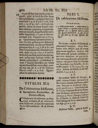 Titulus XLI. De Celebratione Missarum, & Sacramento Eucharistiae, & Divinis officiis