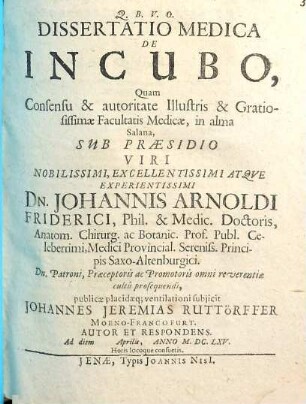 Dissertatio Medica De Incubo