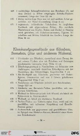 Kleinkunstgegenstände aus Elfenbein, Bernstein, Glas und anderem Material (Nr.672-683)