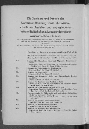 Die Seminare und Institute der Universität Hamburg sowie die wissenschaftlichen Anstalten und angegliederten Institute, Bibliotheken, Museen und sonstigen wissenschaftlichen Institute