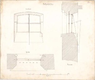 Voit, August von; Landgerichtsgebäude - Arrestfenster (Grundriss, Ansicht, Querschnitt)