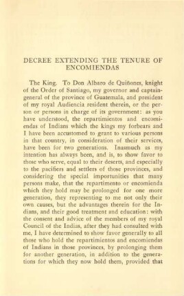 Decree extending the tenure of encomiendas