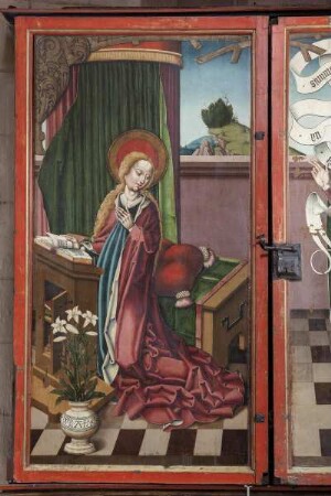 Annenaltar — Linker Flügel: Verkündigungsszene: Maria