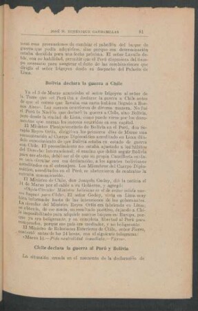 Bolivia declara la guerra a Chile