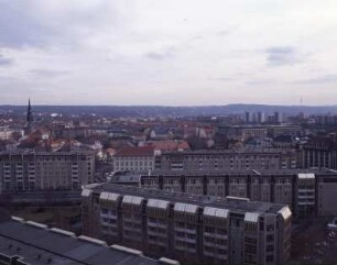Dresden-Neustadt. Hauptstraße und Albertstraße. Blick vom Turm der Dreikönigskirche