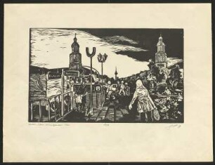 Linolschnitt: Volkmar Götze – Am Frankfurter Tor (1979)