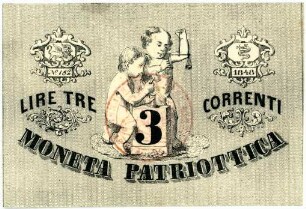 Geldschein, 3 Lire, 1848