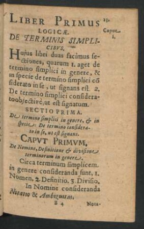 Caput Primum. De Nomine, Definitione & divisione terminorum in genere.