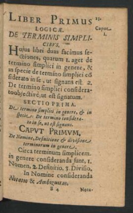 Caput Primum. De Nomine, Definitione & divisione terminorum in genere.