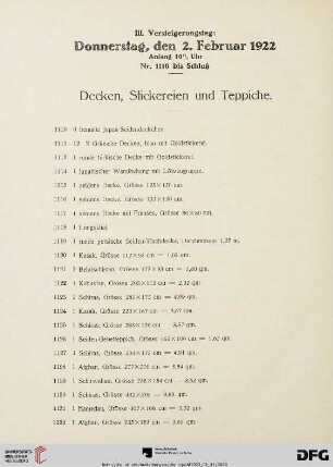 Decken, Stickereien und Teppiche (Nr. 1110-1139)