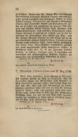 7. Allerhöchste Cabinets-Ordre vom 27. August 1746.