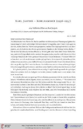 Karl Jaspers- Kohlhammer (W. Kohlhammer Verlag, Stuttgart) 1956-1957
