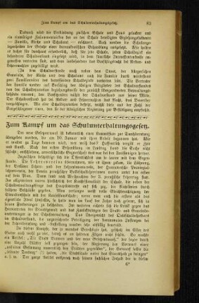 Zum Kampf um das Schulunterhaltungsgesetz