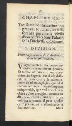 I. Division. Faux raisonnement de l'Autheur, dans ce qu'il avance.