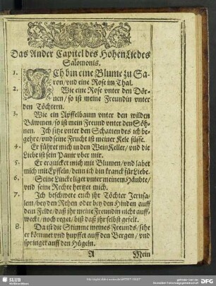 Das Ander Capitel des Hohen Liedes Salomonis