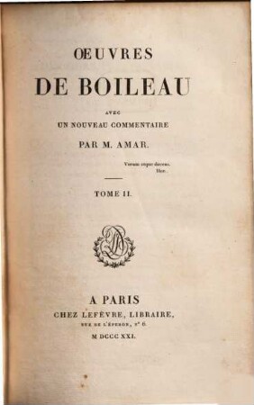 Oeuvres de Boileau : avec un nouveau commentaire par Amar, 2