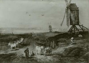 Ebene mit Windmühlen : Brueghel, 1611