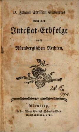 Von der Intestat-Erbfolge nach Nürnbergischen Rechten