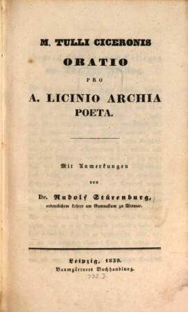 M. Tulli Ciceronis Oratio pro A. Licinio Archia poeta