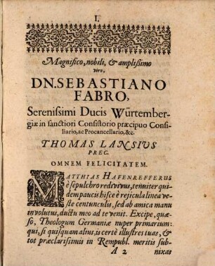 Amicitiae monumentum, quod incomparabili Theologo Matth. Hafenreffero ... consecravit