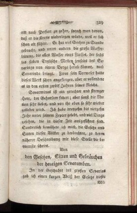 Von Gesetzen, Sitten und Gebräuchen der heutigen Sevaramben.