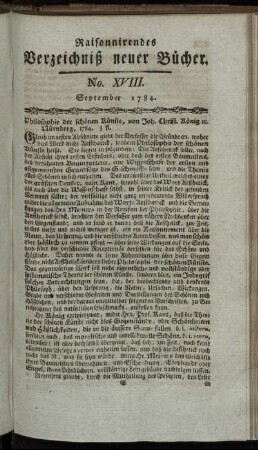 No. XVIII. September 1784.