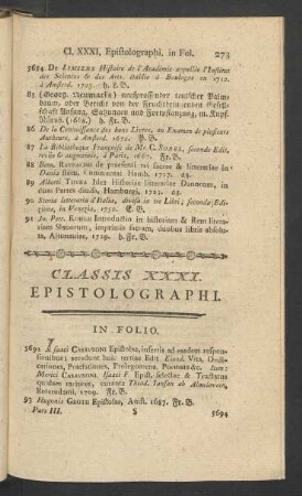 Classis XXXI. Epistolographi